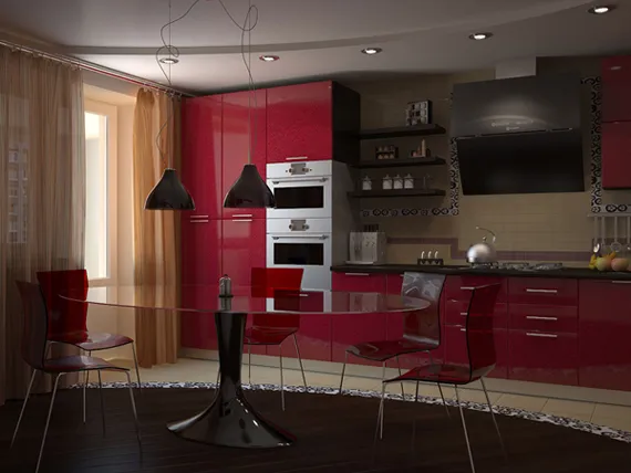 Оттенки красного цвета на кухне