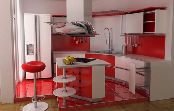 Пол красного цвета на кухне