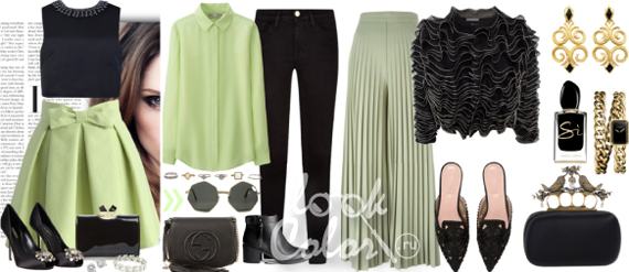 сочетание черного и зеленого цвета в одежде