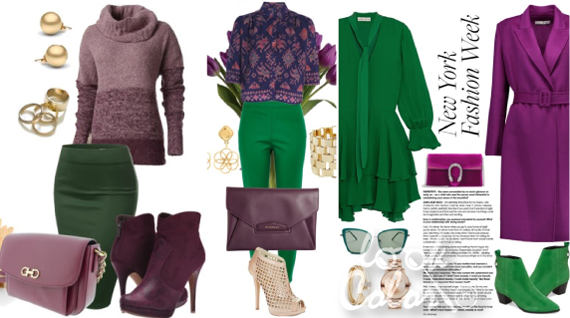 сочетание фиолетового и зеленого цвета в одежде