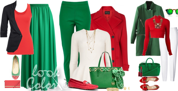 сочетание красного и зеленого цвета в одежде