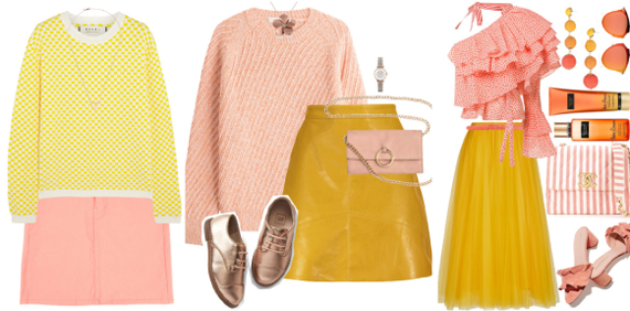 сочетание розового и желтого в одежде 