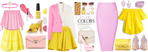 сочетание розового и желтого в одежде 