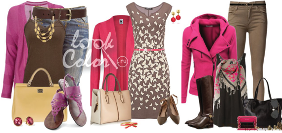 сочетание коричневого и розового цвета в одежде 4
