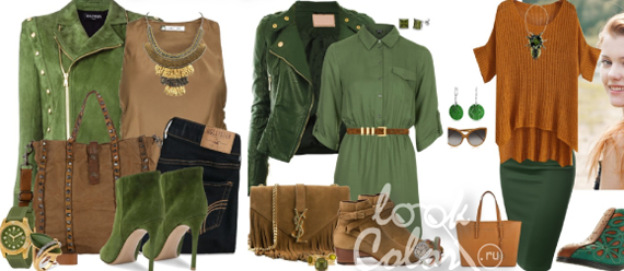 сочетание зеленого и коричневого цвета в одежде