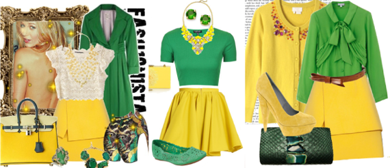 сочетание зеленого и ржелтого в одежде