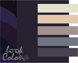 сочетание фиолетово-черного цвета с белым, бежевым, серым, черным