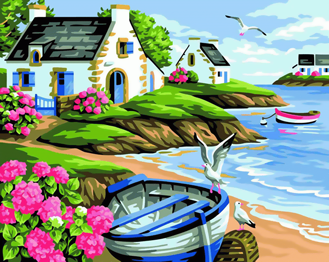 Дом с лодками у моря. Картины по номерам. Фото
