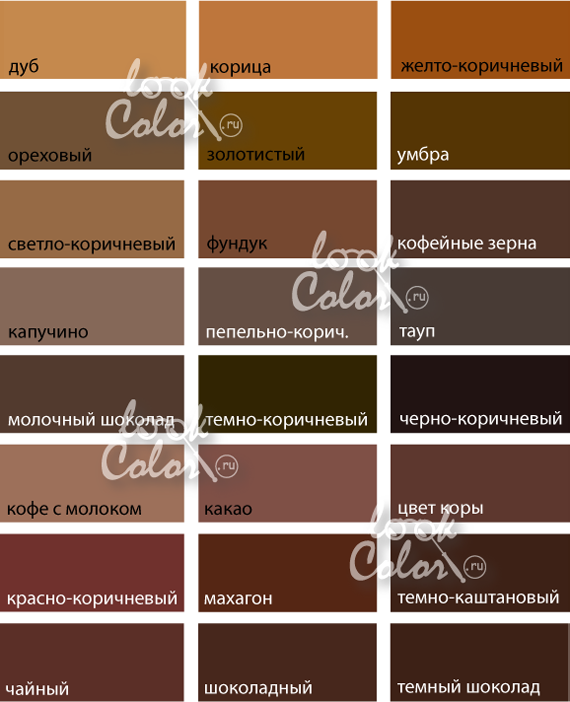 Оттенки коричневого цвета палитра