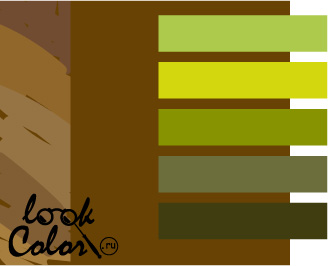 Золотисто-коричневый сочетается с теплым зеленым