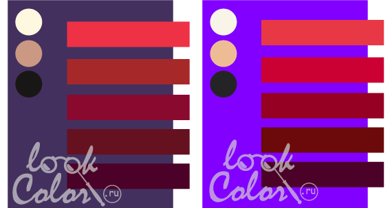 сочетание средне-фиолетового и ярко-фиолетового с красным