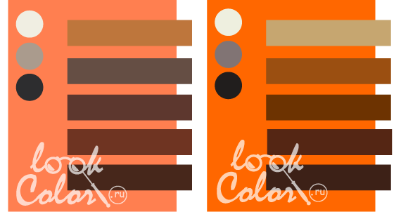 сочетание светло-оранжевого и средне-оранжевого с коричневым