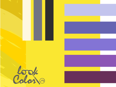 сочетание желтого роял и ярко-желтого с фиолетовым