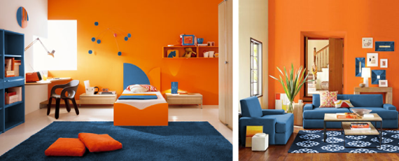 комнаты оранжево-синих тонах