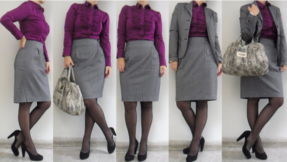 Сочетание фиолетового и серого в одежде