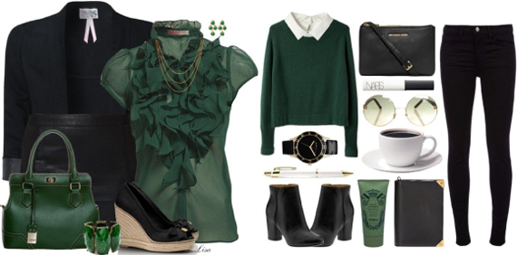 Сочетание темно-зеленого цвета в одежде