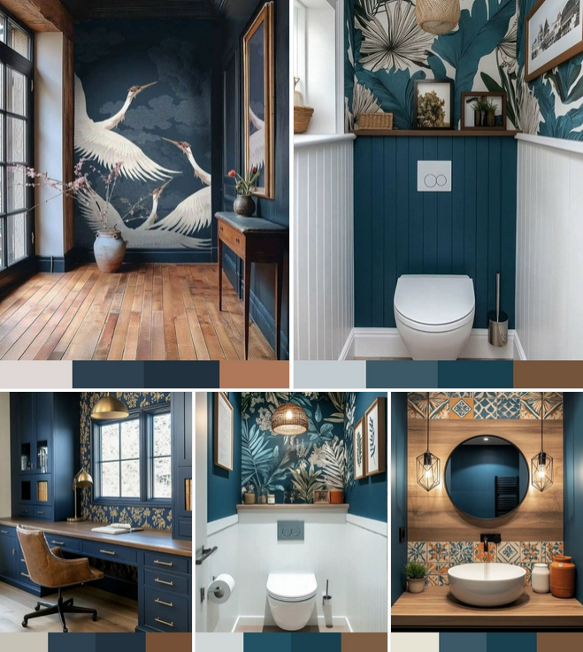 темно-синий и бежевый в интерьре